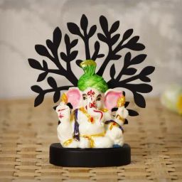 Decorative Lord Ganesha Idol with Wooden Tree for Car Dashboard, Home Temple and Office Desks-image-6