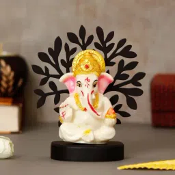 Decorative Lord Ganesha Idol with Wooden Tree for Car Dashboard, Home Temple and Office Desks-5