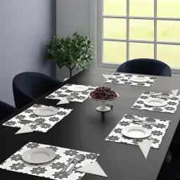 Saral Home Black & White Cotton 42 TC Placemats with Napkin - Set of 12-19