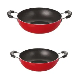 Nirlon Non-Stick Red Aluminium Gas Compatible Kadhai Combo Set with Bakelite H & le - (2.6mm)-14