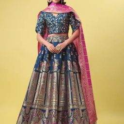PURVAJA Teal Printed Stitched Lehenga & Unstitched Blouse With Dupatta-picture-10