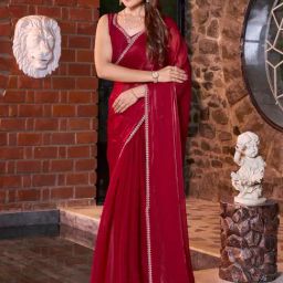 Saree Mall Maroon Embellished Sarees With Unstitched Blouse-image-8