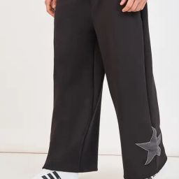 Styli Black Polyester Straight Fit Printed Track Pants-image-64