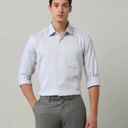 Arrow Grey Cotton Slim Fit Striped Shirt-picture-7