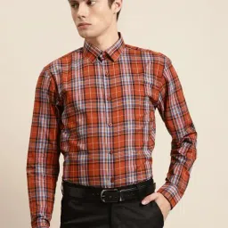 Sojanya Rust Cotton Regular Fit Checks Shirt-image-48
