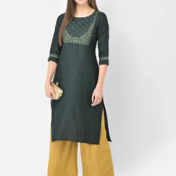 Span Green Embroidered Straight Kurta-picture-28