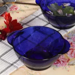 Duralex 'Lys' Blue Glass 16.5 cm Bowl With Handle (0.51 L) - Set of 3-20