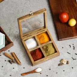 eCraftIndia Brown Wooden 4-in-1 Compartment Spice Box-13