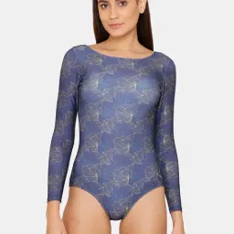 Zelocity by Zivame Medieval Blue Printed Padded Malliot with Zipper-picture-26