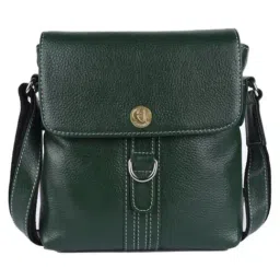 HiLEDER Green Textured Medium Leather 8 inch Cross Body Bag-image-87