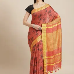 Kalakari India Red Linen Woven Saree With Unstitched Blouse-picture-12