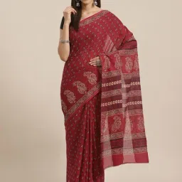 Kalakari India Maroon Cotton Printed Saree With Unstitched Blouse-picture-44