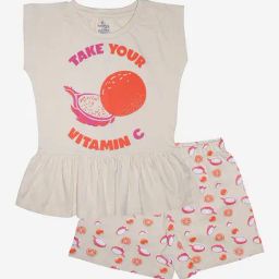 Kiddopanti Kids Beige Printed T-Shirt with Shorts-image-72