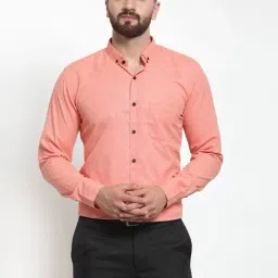 Jainish Peach Cotton Regular Fit Shirt-image-5