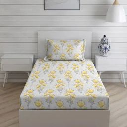 Layers Tropical Fever Nature Yellow 144 TC Cotton Single Bed Sheet with 1 Pillow Cover-image-40
