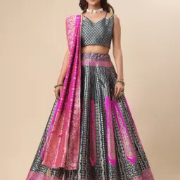 PURVAJA Teal Printed Stitched Lehenga & Unstitched Blouse With Dupatta-image-26