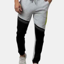 Being Human Light Grey & Black Cotton Regular Fit Colour Block Joggers-picture-0