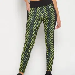 Clovia Black & Green Printed Tights-image-32