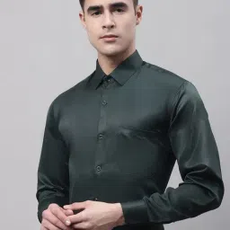Jainish Dark Green Regular Fit Texture Shirt-image-24