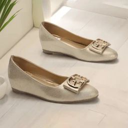 Elle Women's Gold Flat Ballets-picture-45