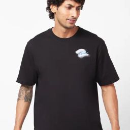 Spykar Black Loose Fit Printed Oversized Crew T-Shirt-image-60