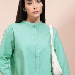 Tokyo Talkies Women Mandarin Collar Shirt Style Cotton Top-picture-33