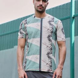 Campus Sutra Sage Green Off-White Abstract-Geo Activewear T-Shirt-picture-25