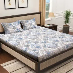 Klotthe Blue 300 TC Polycotton Double Bedsheet with 2 Pillow Covers-picture-7