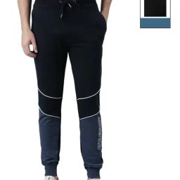 Force NXT Navy & Black Cotton Regular Fit Colour Block Joggers - Pack Of 2-image-25
