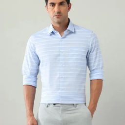 Arrow Blue Cotton Slim Fit Striped Shirt-image-40