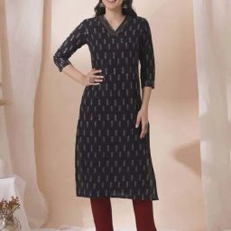 Kami Kubi Black Cotton Straight Fit Printed Kurtas-21