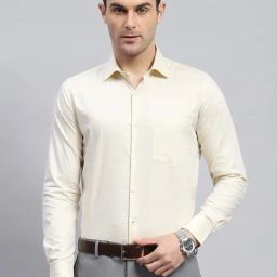 Monte Carlo Lemon Cotton Regular Fit Self Pattern Shirt-image-99