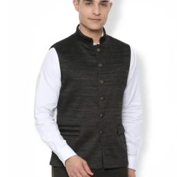 V Dot by Van Heusen Grey Sleeveless Nehru Jacket-image-15