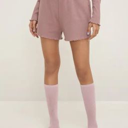 Superstar by Westside Mauve Ribbed-Textured High-Rise Cotton Shorts-image-33