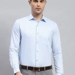 Monte Carlo Sky Blue Cotton Regular Fit Self Pattern Shirt-image-13