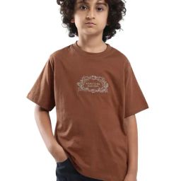 Rare Ones Boys Brown Cotton Embroidered T-Shirt-image-32
