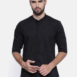 Cross Court Men Band Collar Solid Cotton Slim Fit Casual Shirt-picture-8