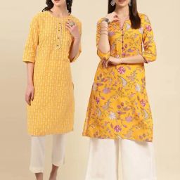 Rangita Yellow Floral Print Straight Kurti - Pack of 2-image-42