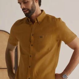 ANDAMEN Mustard Regular Fit Linen Shirt-image-83