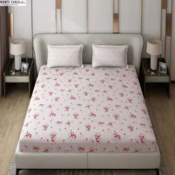 Monte Carlo Edmond Pink Polyester 130 TC Queen Bedsheet with 2 Pillow Covers-15
