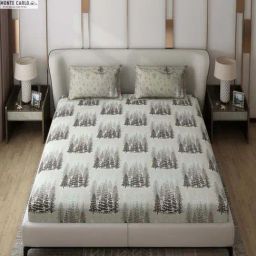 Monte Carlo Edmond Beige & Green Polyester 130 TC Queen Bedsheet with 2 Pillow Covers-image-87