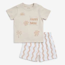 HOP Baby by Westside Taupe Printed Cotton T-Shirt with Shorts Set-image-47