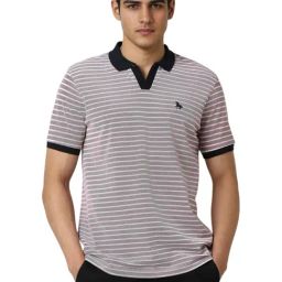 Van Heusen Grey Regular Fit Striped Polo T-Shirt-image-71