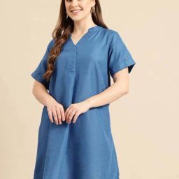 Qurvii Navy Blue Casual Dress-image-55
