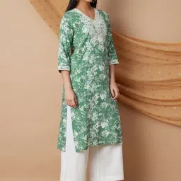 Melange By Lifestyle Green Regular Fit Floral Print Kurta-picture-4
