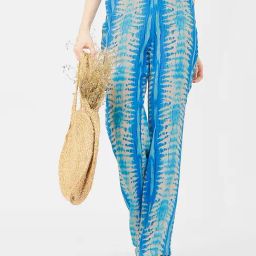 Moomaya Blue & White Printed Regular Fit High Rise Palazzos-image-99