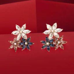 Zaveri Pearls MulticolorDazzling Stones Embellished Flowers Contemporary Stud Earring-58