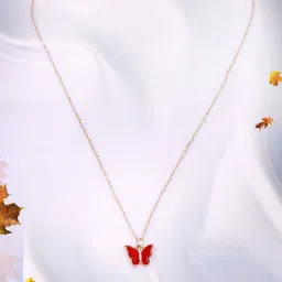 Adwitiya Collection Gold-Plated Stone Studded Butterfly Pendants With Chains-image-85