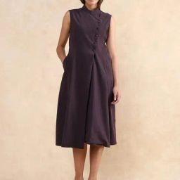 RAREISM Brown Cotton Solid Sleeveless Dress-image-4