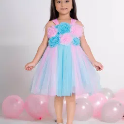 Ministitch Girls Blue Regular Fit Applique Party Dress-image-41